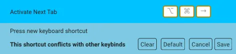 keybinds that conflict with others are highlighted in orange